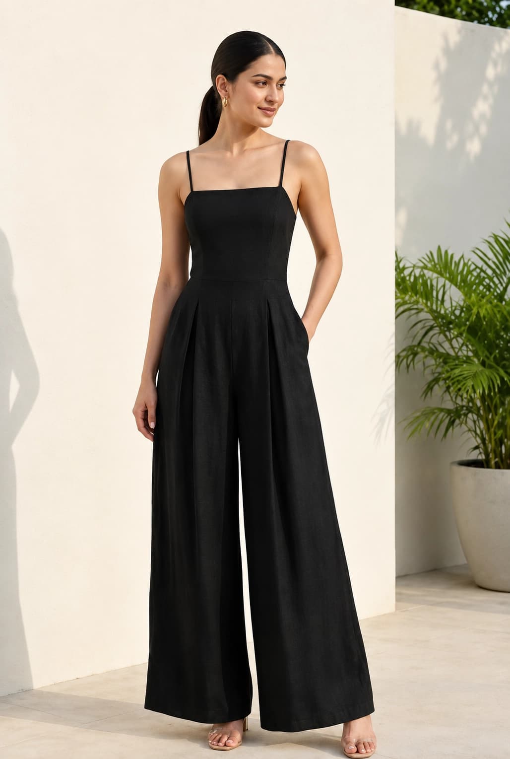 The Midnight Muse Wide-Leg Jumpsuit in Matte Black